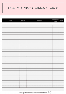 Party Guest List Tracker Printable