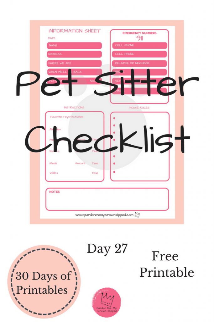 Pet Sitter Checklist Template Free