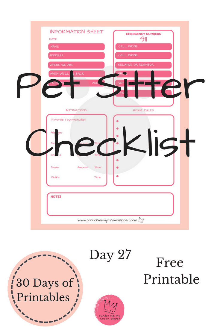 Free Pet Sitter Checklist Printable 2023