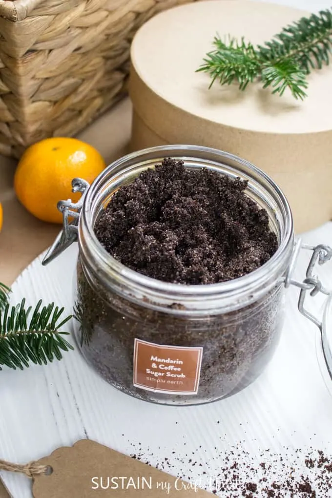 jar of mandarin and coffee sugar scrub