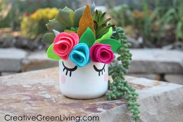 unicorn mug planter with succulents