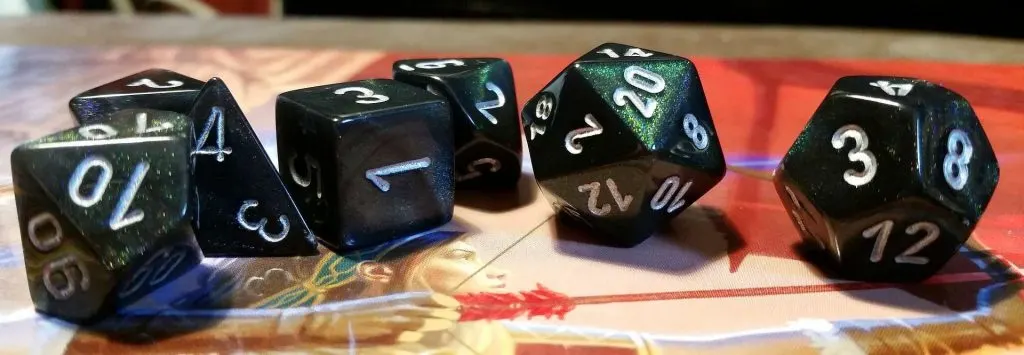 photo of multi-sided polyhedral dice with numbers