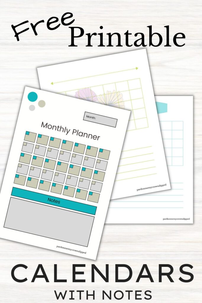 printable monthly calendar with notes