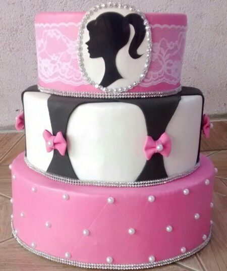 Barbie Cake with pearls and lace
