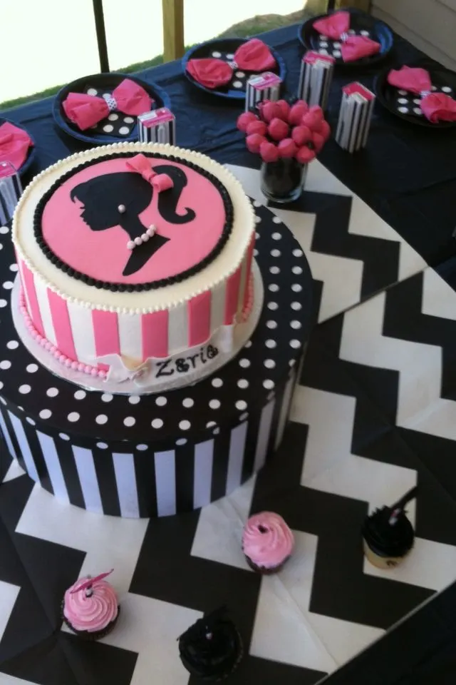 Black pink Barbie birthday cake