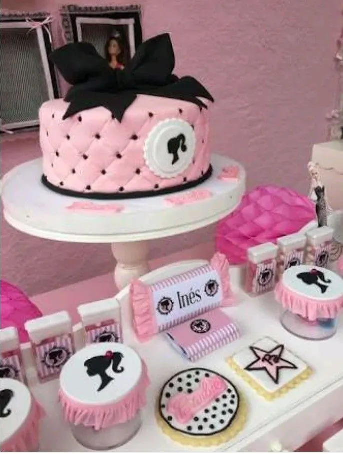 Pink and Black Barbie Cake