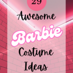 29 Awesome Barbie Costume Ideas on pink brick background with neon light beams