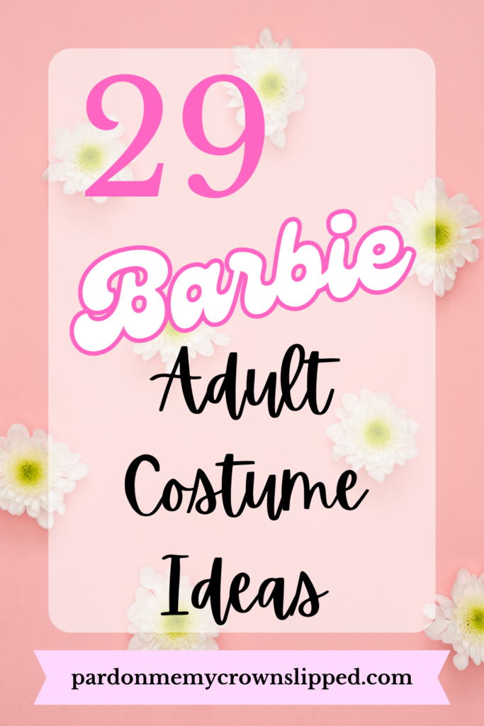 29 Adult Costume Ideas on pink background with white daisies