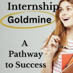 Young adult woman holding books and eyeglasses looking at text overlay The Internship Goldmine: A Pathway to Success - internships for high school students