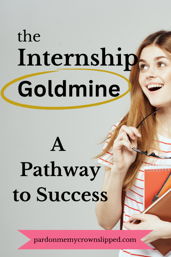  Young adult woman holding books and eyeglasses looking at text overlay The Internship Goldmine: A Pathway to Success - internships for high school students