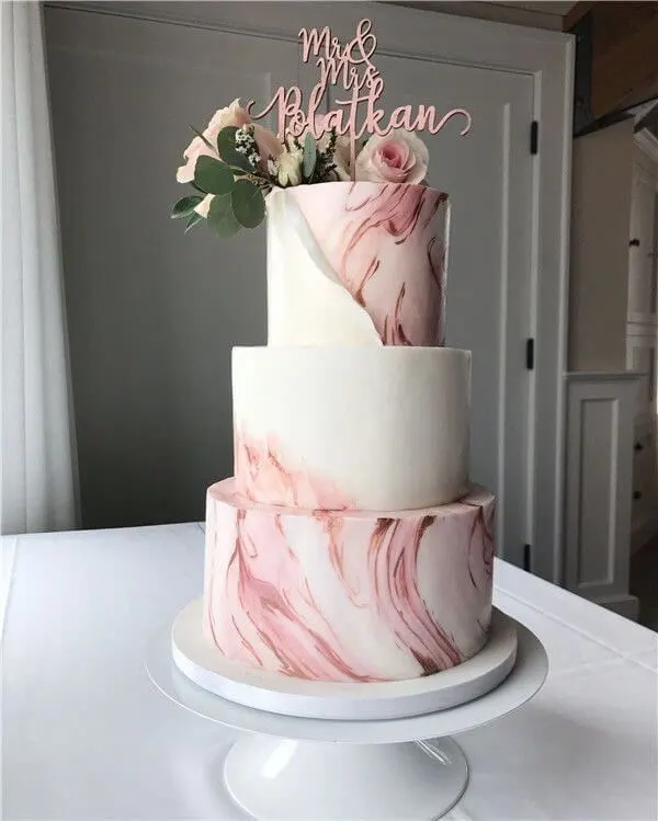 Pink Marble wedding cake