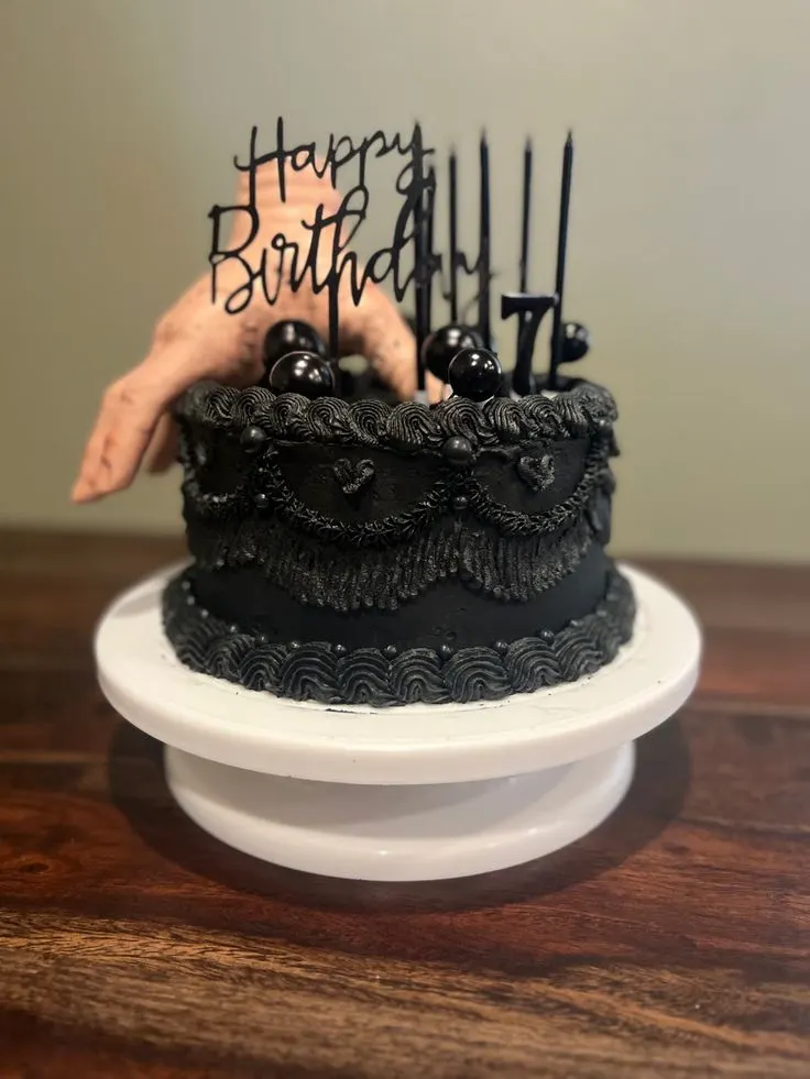 Wednesday Addams Cake #blackcake #gothcake #addamsfamily #wednesdayaddamsparty