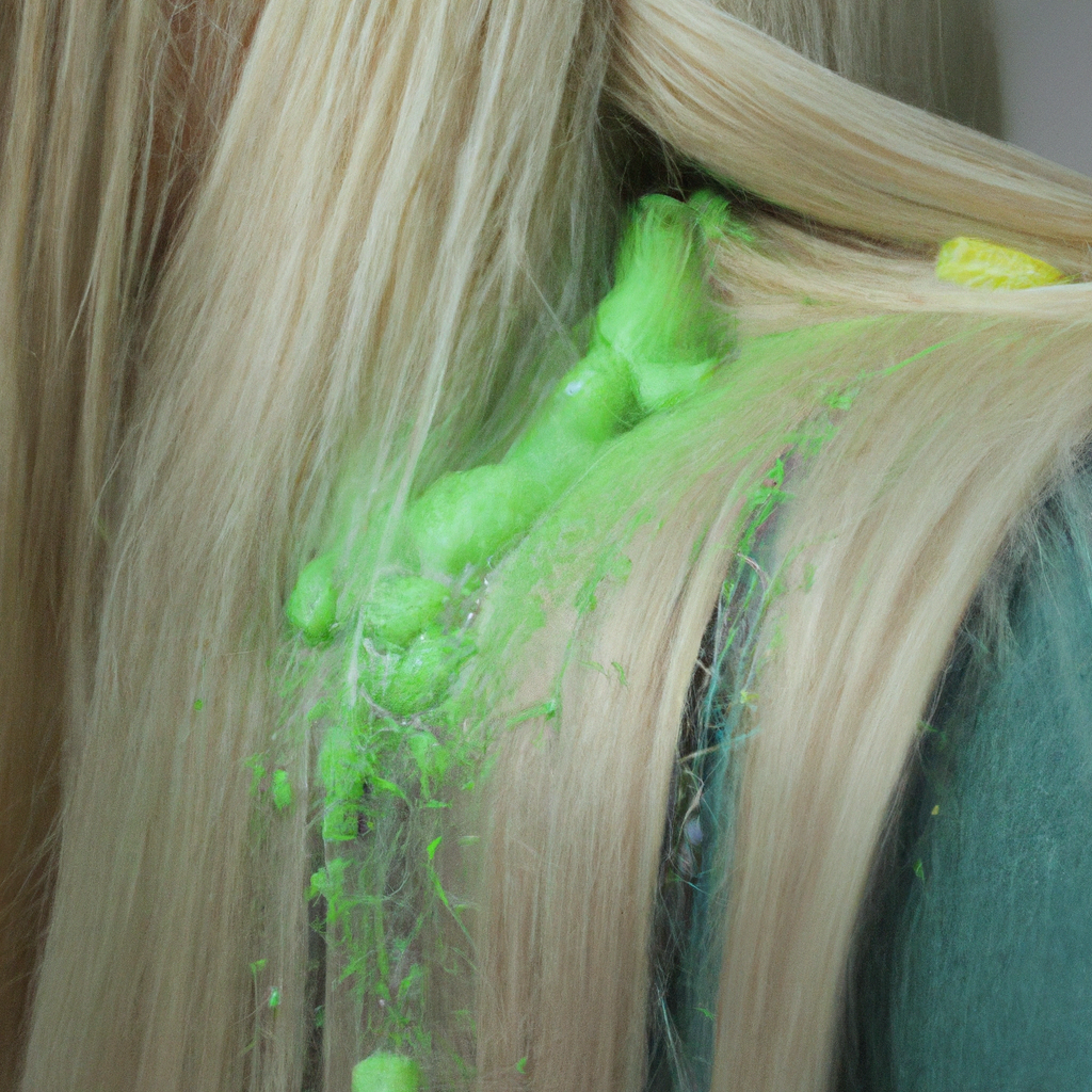 green slime stuck in blonde hair