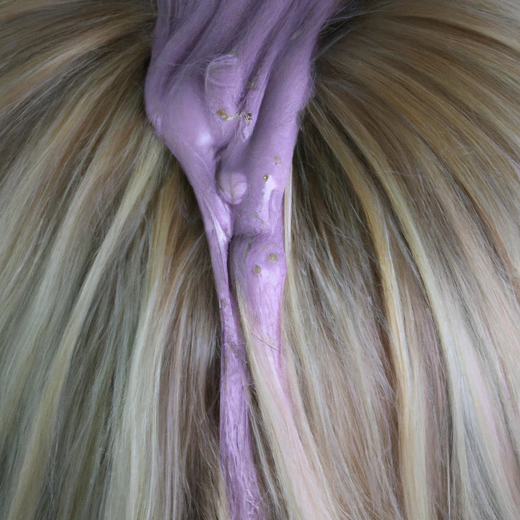 purple slime stuck in blonde hair