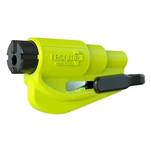 resqme The Original Emergency Keychain Car Escape Tool, 2-in-1 Seatbelt Cutter and Window Breaker, Made in USA, Safety Yellow-Compact Emergency Hammer