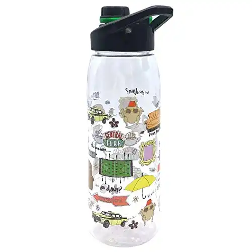 Silver Buffalo Friends TV Show Iconic Doodles Tritan Water Bottle, Screw Top Lid, 28 Ounces