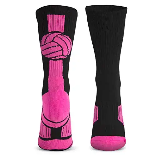 Athletic Half Cushioned Crew Socks Mid Calf Volleyball