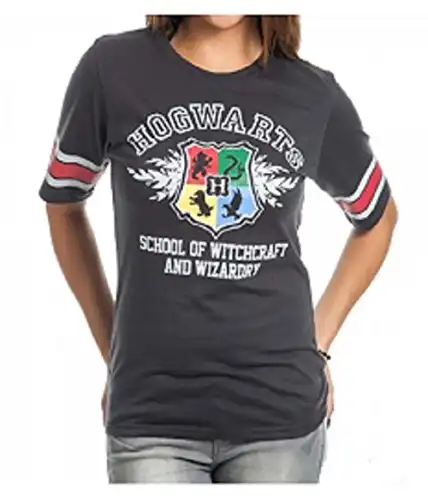 Bioworld Harry Potter Hogwarts Juniors Black Hockey T-Shirt (X-Large)