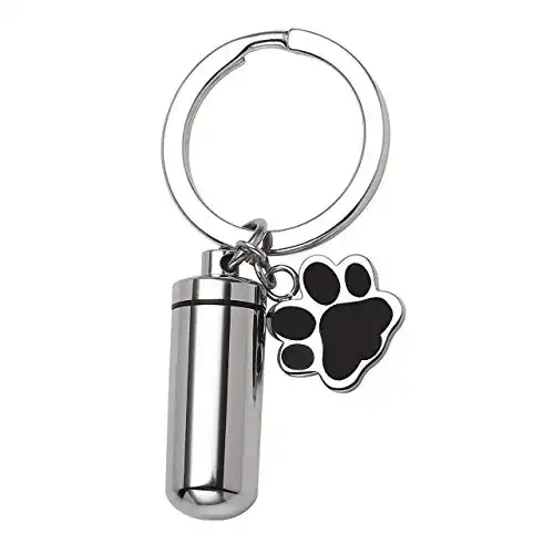 Personalized Custom Stainless Steel Pet Cat Dog Paw Container Urn Memorial Pendant Keychain Ash Keepsake Cremation Jewelry