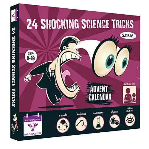 NEW 2023 Advent Calendar SHOCKING SCIENCE by The Purple Cow. 24 Jaw-dropping Science Tricks for Kids aged 8 and above. The perfect S.T.E.M gift!