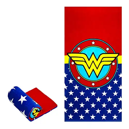 Beach Towel - Wonder Woman Logo - Oversized 58" x 28" - for Pool, Bath, Yoga, Gym, Travel, Camping, Beach Cart & Beach Chairs