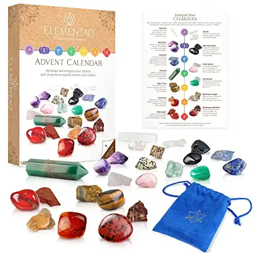 Elementao Advent Calendar 2023 - Crystals and Healing Stones - Christmas Countdown with 24 Chakra Stones and Healing Crystals, Advent Calendars for Adults and Teens, Gifts for Women, Crystal Decor
