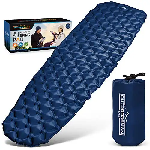 OutdoorsmanLab Ultralight Sleeping Pad - Ultra-Compact for Backpacking, Camping, Travel w Air-Support Cells Design (Blue)
