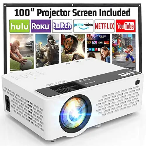 TMY Mini Projector, Upgraded 9500 Lumens Bluetooth Projector with 100" Screen