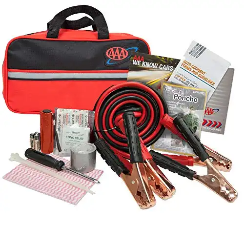 Lifeline AAA Premium Road Kit, 42 Piece Emergency Car Kit with Jumper Cables, Flashlight and First Aid Kit,4330AAA,Black