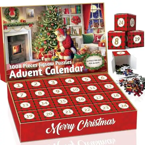 Advent Calendar 2023, Christmas Scene Jigsaw Puzzles 24 Days Countdown Calendars for Kids, Boys, Girls, Teens, Over 1000 Pieces Puzzle Advent Calendar 2023 Adult, Parents, Xmas Gift for 5-7, 8-12 (M5)