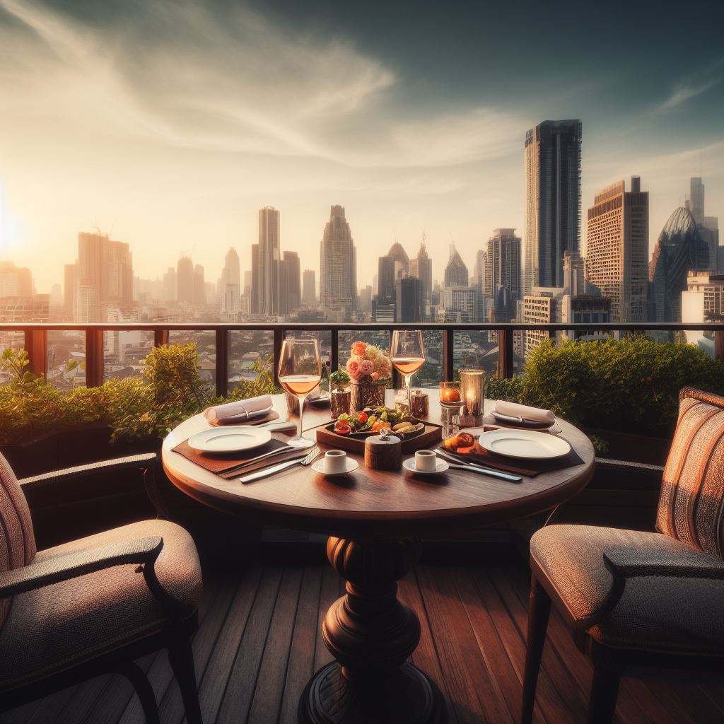 date ideas for married couples, rooftop view with table for two