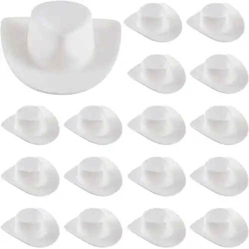 20 Pieces Plastic Mini Western Cowboy Cowgirl Hat Miniature Cute Doll Hat Party Dress Hat for Dollhouse Decoration (White,Cute Style)