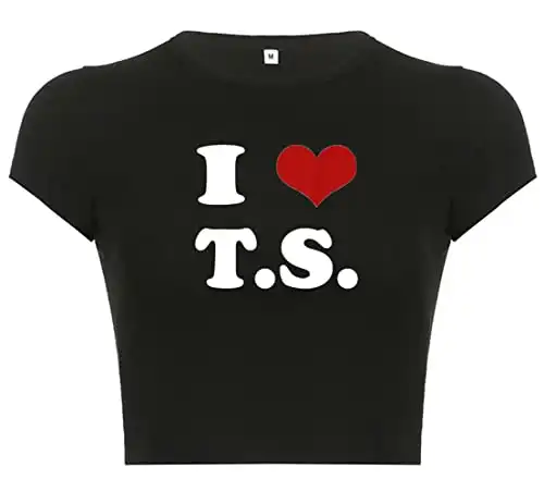 I Heart TS T Shirt y2k Baby Tees for Women Graphic Crop Top Music Concert Tshirt Black S