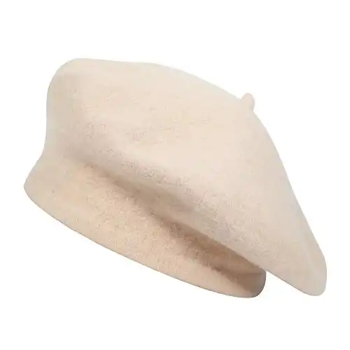 Wool Beret Hat Classic Solid Color French Beret for Women (Beige)