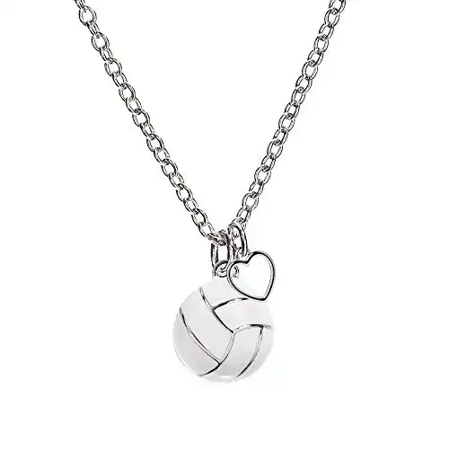 Volleyball Enamel Silver Heart Necklace