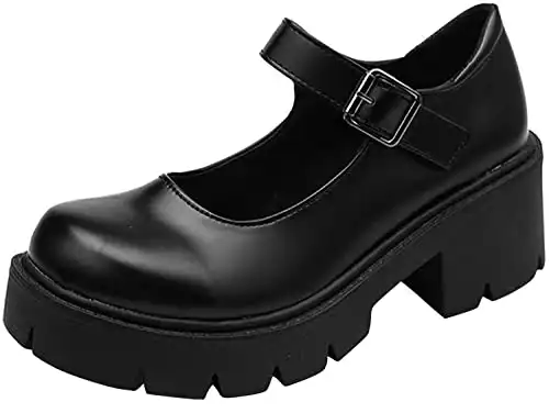 Women's Platform Mary Janes Chunky Heel Ankle Strap Uniform Dress Shoes Heeled Gothic Lolita Oxfords (8.5, Single Strap-Matt Black)