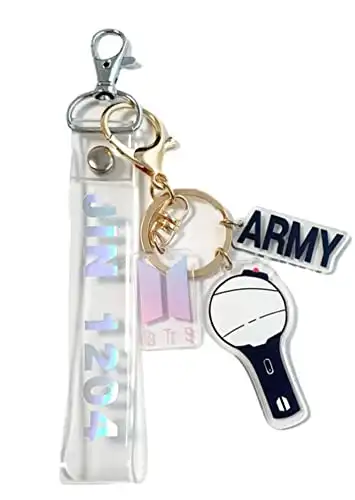 Kpop B-TS Keychain Set(2 PCS) Signature Merchandise Army Bomb Key Ring & Bantangboys Name Keychain Army Gift (Jin)