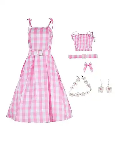 50's 60's Vintage Pink Gingham Dress and Accessory Set