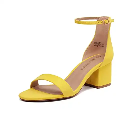 DREAM PAIRS Womens Low-Chunk Low Heel Pump Sandal Yellow/Suede - 5