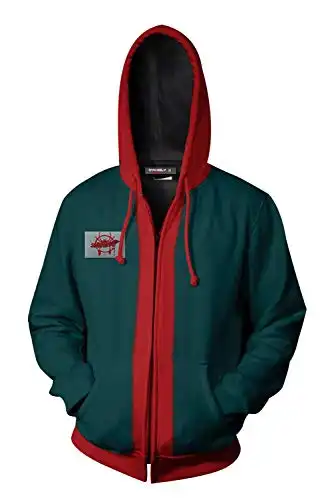 NewDong Adult & Kids Miles Morales Hoodie Sweatshirt Zipper Jacket Coat Cosplay Costume Green Cotton, Dark Green, 14T-Kids