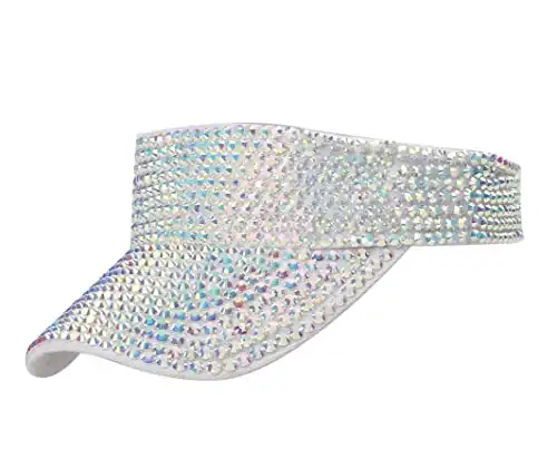 Gudessly Shiny Rhinestones Sport Sun Visor Adjustable Summer Cap Visor Caps for Women Men White