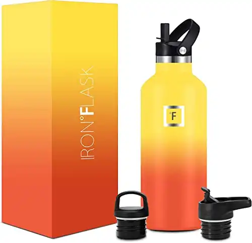 IRON FLASK Sports Water Bottle - 32 Oz - 3 Lids (Narrow Straw Lid) Leak Proof Vacuum Insulated Stainless Steel - Hot & Cold Double Walled Insulated Thermos, Durable Metal Canteen