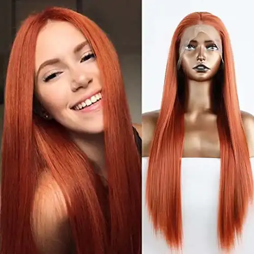 Copper Red Synthetic Wigs with Middle Part Long Silky Straight