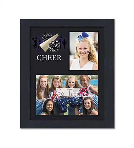 CountryArtHouse Energetic Cheer Theme Smooth Black Wood Frame & Cheer Decoration Graphic for Two Photos Measuring 3x5 & 7x5 Inches