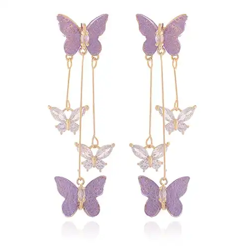 Cute Butterfly Earrings Purple Earrings for Teen Girls Gift Tassels Butterfly Earrings Purple Jewelry for Girls Christmas Gift