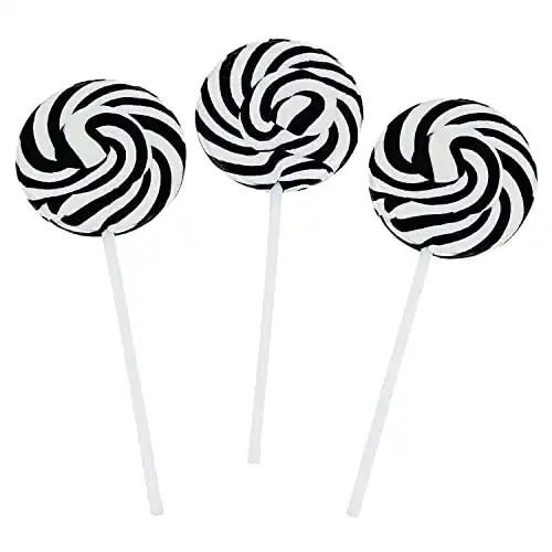 Black Swirl Lollipops - 24 Candy Suckers Individually Wrapped Bulk - 2 Inch Pops - Great for Birthday Party Favor Candy - Candy Buffet - Wedding - Graduation - Baby Shower - Halloween - Goodies for Ki...