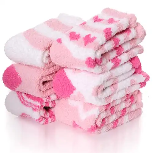 Womens Fuzzy Socks Slipper Fluffy Cozy Comfy Cabin Plush Warm Winter Sleep Home Soft Christmas Valentines Mothers Day Gifts for Mom Her Stocking Stuffers for Women Adult Heart Socks Pink Heart