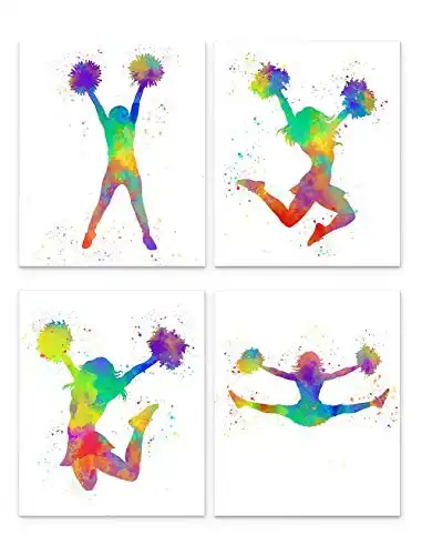 CheerLeader Abstract Art Wall Print 8 x 10" Set of 4 Unframed, White Background, Perfect for for CheerLeaders, Coaches and Lovers of Cheerleading. Teen Girl Bedroom, Club, Locker or Dorm Room Dé...