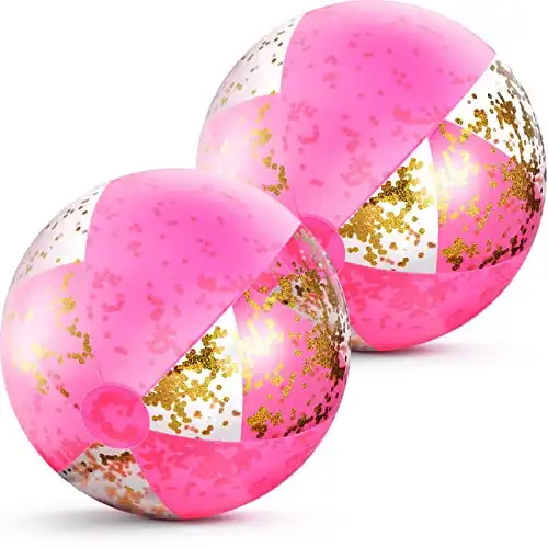 16 Inch Inflatable Glitter Beach Ball Confetti Beach Balls Swimming Pool Party Balls Pink Beach Sand Balls for Adult Boys Girls Summer Beach Water Play Toy, Pool Hawaii Luau Party Favor (2 Pieces)