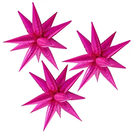 CYMYLAR 3pcs 26inch babe pink Star foil balloons.babe Explosion Starburst star balloon-Spike cone balloon for birthday party decorations,wedding,Bachelor party